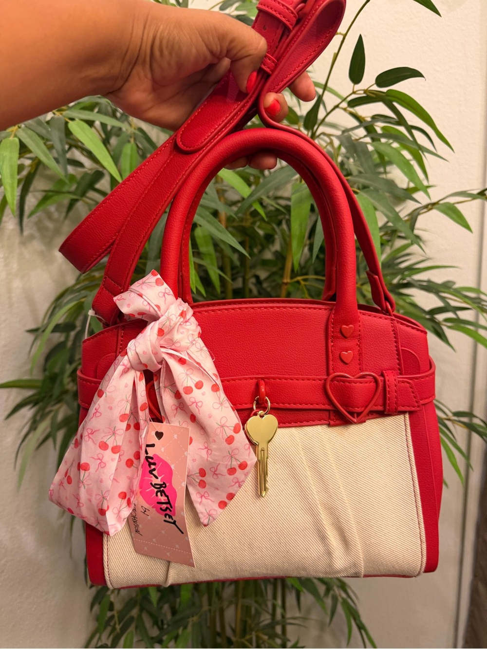 BETSEY JOHNSON Heart Red Hardware Purse with Crossbody Straps NWT Cherry Twilly